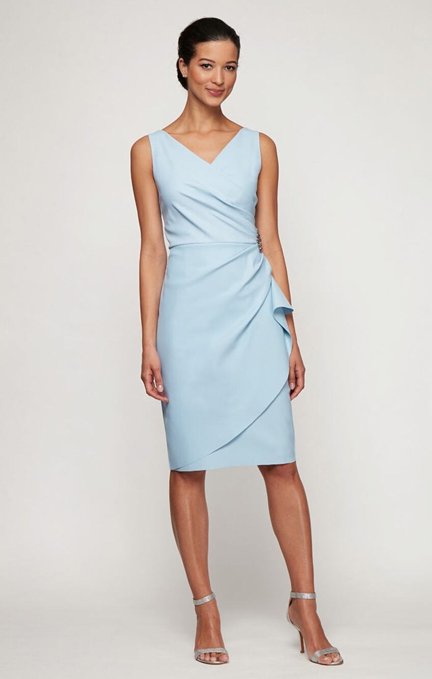 Alex Evenings Compression Party Dress with Surplice Neckline Cascade Blue 14